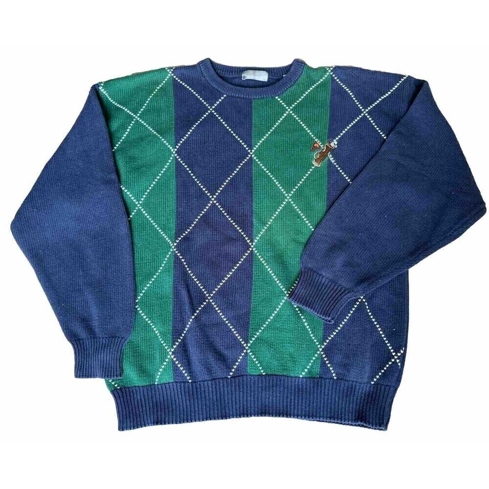 Lord And Taylor Men's Sweater Golf Logo limited collection Navy Argyle size L